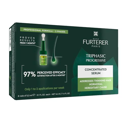 Rene Furterer Triphasic Progressive Concentrated Serum for Hereditary, Hormonal Thinning Hair - Drug-Free - Receding Hairline - Leave-In - Sulfate, Paraben, Silicone-Free - 8 ct., 30-Day Supply