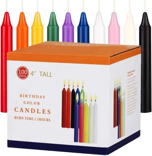 Lot de 100 bougies à tige, 10 couleurs, mini bougies sans parfum, bougies chime pour rituels, travaux magiques, cérémonies, décorations de vacances,...