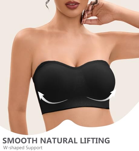 Image of Strapless Bras for Women-Push-Up Non-Slip Bandeau Bra,Seamless Wirefree Padded Tube Top Convertible Straps