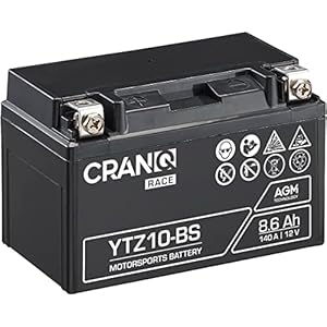 CranQ 12V 8,6Ah 140A AGM-accu YTZ10-BS motorfietsaccu trillingsbestendig scooter startaccu met veel vermogen, onderhoudsvrij