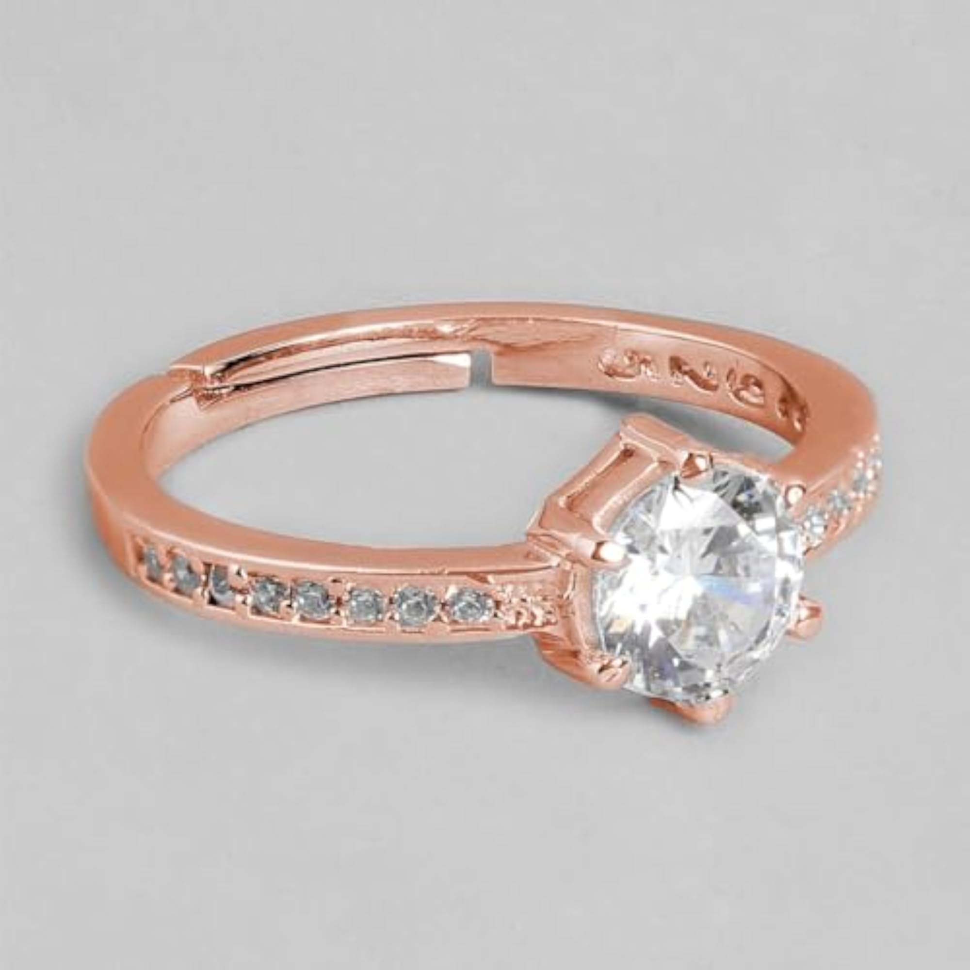 925 Silver CZ Rose Plated Solitaire Ring