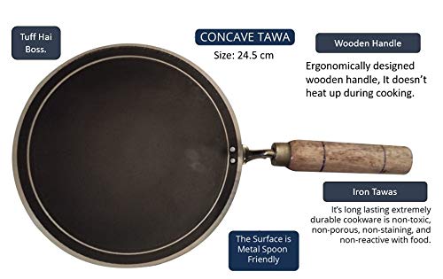 LooksGood 100% Iron Roti tawa with Wooden Handle Combo (Pack of 2), 2 mm Thick Tawa, 24.5 cm Diameter (Iron) 1