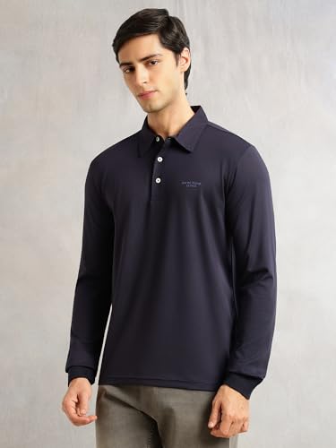 Image of Thomas Scott Men's Regular Fit Polo Performance T-Shirt | Viscose Rayon Fabric | Solid Knitted Polo Collar | Long Sleeves | Soft, Breathable & Comfortable Casual Wear for Men