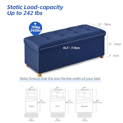 Image of BRIAN & DANY 43 Inches Folding Storage Ottoman Bench, Ottoman with Storage Bench for Bedroom, Living Room, Entryway, Foot Rest with Legs, Blue
