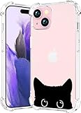 CCFUNCASE Compatible with iPhone 15 Case Cute Clear for Women - Rugged Phone Funda Protector Protectores Cover Skin (Black Cat Ears Animal)
