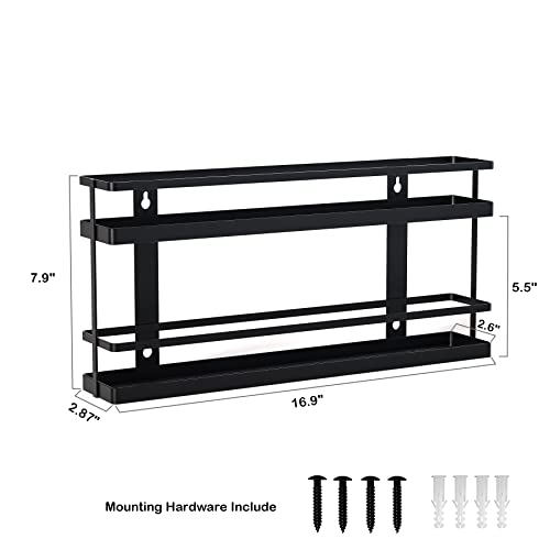 New England Stories Spice Rack Organizer With 18 Empty Square Spice Jars, 386 Spice Labels With Chalk Marker And Funnel Complete Set, For Countertop, Wall Mount Or Cabinet Pantry Door, Black #TOP6