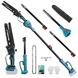 Akku Hochentaster Ast Kettensäge Profi-Astsäge kompatibel mit Makita 18V, 8 Zoll Bürstenlose 2 in 1 Astsäge mit Teleskopstiel und Teleskop Elektro Hochentaster Arbeitshöhe (on Akku)