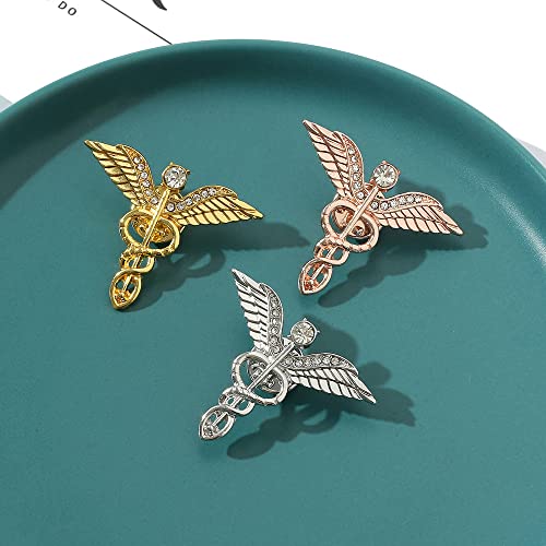 Image of 3Pcs Medical Symbol Caduceus Stethoscope RN Nursing Badge Brooches Lapel Pin for Registered Nurse Doctor Rod of Asclepius Emergency Brooch Jewelry Nurses'day Gift