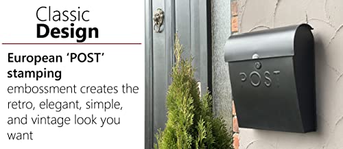 Image of NACH Locking Black Wall Mount Mailbox, Durable Euro Black Mailboxes for Outside, Features Pre Drilled Holes for Easy Installation, Waterproof & Rust-Resistant, 12 x 11.2 x 4.5 Inches
