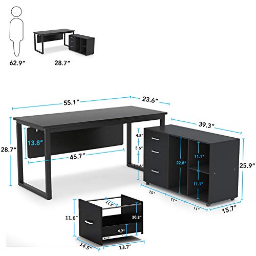 Tribesigns L-Shaped Computer Desk, 55 inch Large Modern Executive Office Desk Business Furniture with File Cabinet and Storage Shelves for Home Office, Black