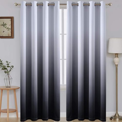 Image of SimpleHome Ombre Gradient Black White to Gray Curtains for Bedroom,52Wx90L | Room Darkening Curtains,Light Blocking Thermal Insulated Grommet Window Curtains for Living Room,2 Panels,90 Inches Length