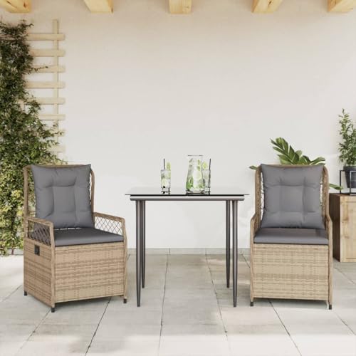 LAPOOH 3-TLG. Garten-Essgruppe mit Kissen Beige Poly Rattan, Esstisch...