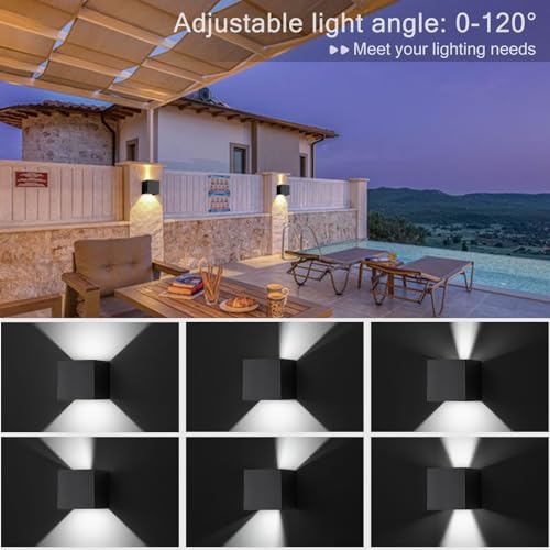 Nigaut 15W Modern Outdoor Wall Light with 3 Modes(3000K&4000K&6500K), IP65 Waterproof Aluminum Outdoor Wall Sconce for Porch with Adjustable Beam Angle LED Exterior/Interior Lighting Fixtures, 4-Pack