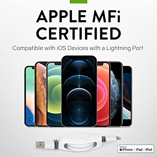 Retrak Lightning To Usb Cable, Retractable Mfi Certified Iphone Charger, 2.6Ft, White #TOP4
