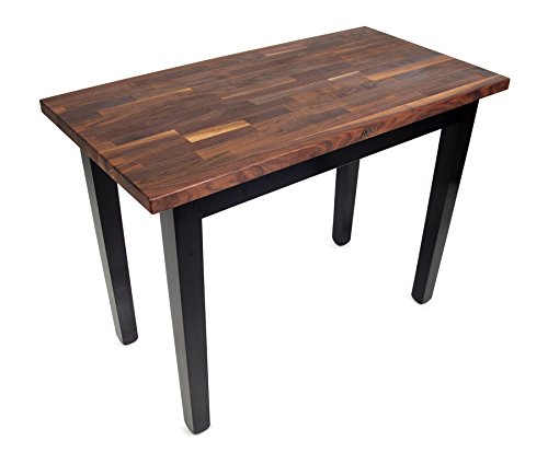 John Boos Blended-Grain Walnut-Top Country Work Table - 60"L x 25"W x 35"H, One Shelf, Slate Gray Base