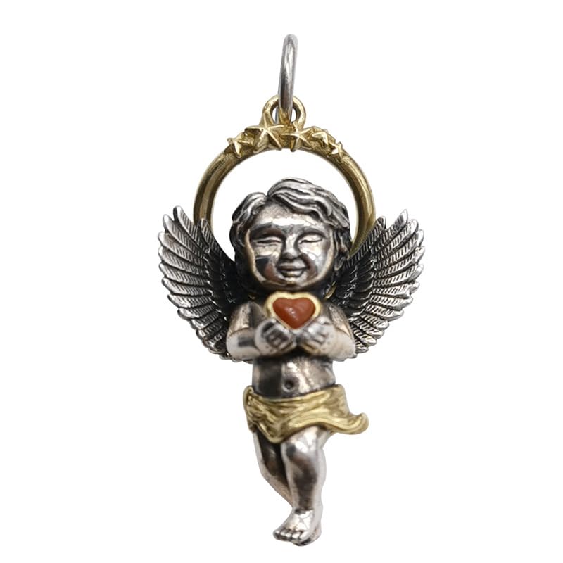 Pendentif en argent sterling 925 collier femme chaîne pull cœur rouge ange vintage