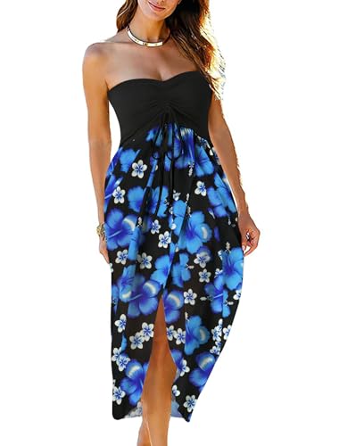 Image of Women's Beach Dress Summer Maxi Sundress Strapless Hawaiian Cover Ups Asymmetrical Wrap Dresses