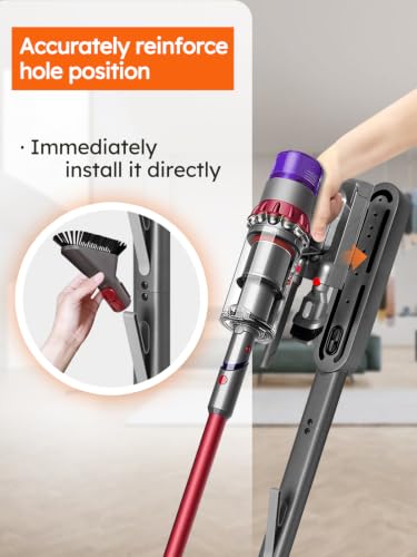 Image of Vacuum Stand for Dyson V16 Gen5 V15 V12 V11 V10 V8 V7 V6 - Stable Metal Holder w /Hidden Cord Management & 4 Hooks, Storage Rack for Dyson Cordless Vacuum & Accessories, Easy Assembly, Dark Gray