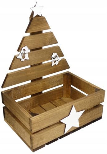 GoodFreshDecor Caisse en bois de Noël - 30 x 20 x 40 cm - Décoration - Panier cadeau - Caisse de l'Avent - Vide - Marron