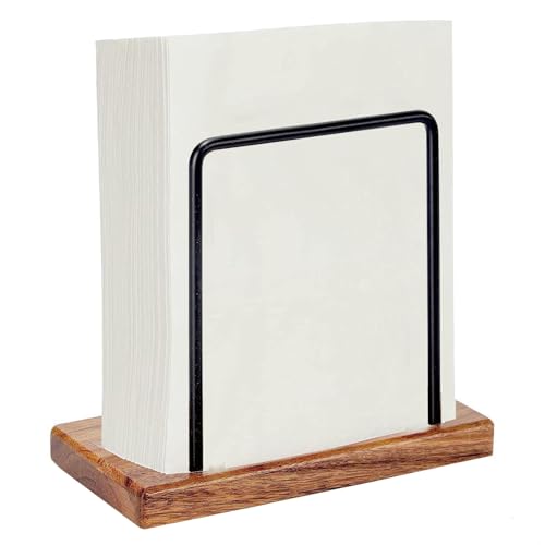 ナプキンスタンド ナプキンホルダー テーブルペーパーナプキン用 木製ベース付き 紙ナプキンホルダー 卓上 ナプキン立て お洒落 ペーパーナプキンホルダー 名刺立て ティッシュペーパーディスペンサー 組み立て簡単 家庭用 レストラン カフェ ホテル 業務用 ダイニングテーブル飾り 食卓飾り 食事会 パーティー おしゃれ 15,3 x 7,4 x 13,5 cm (ブラウン)