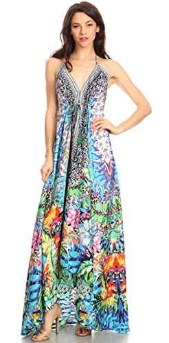 Image of Sakkas Lizi Womens Maxi High-Low Halter Handkerchief Long Dress Beach Party