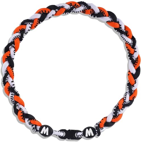 Willtok Premium 18inch Baseball Necklace w/Nylon Tri-Braided Rope Tornado Design (18 inch Orange Black White)