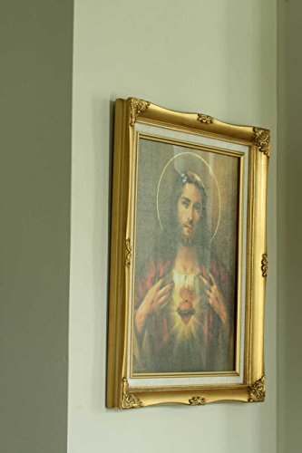 Sacred Heart Of Jesus Catholic Framed Wall Art Size 16x20 Gold Antique Finish Mount For Church or Home Wall Art Decor