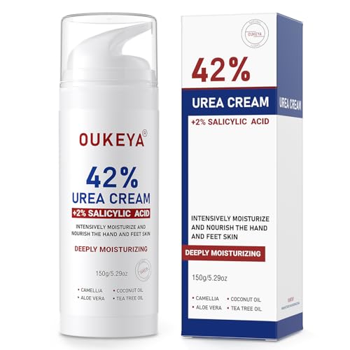 OUKEYA Crema all'Urea al 42% più Acido Salicilico al 2%, Trattamento Intensivo per la Riparazione della Pelle Screpolata Su Mani, Talloni - Confezione Migliorata Con Erogatore a Pompa - 5,29 Once