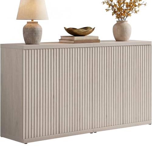Image of SICOTAS Buffet Cabinet with Storage Accent Sideboard Modern Credenza with Doors & Shelves Fluted Media Console Mid Century Coffee Bar Table for Living Room Kitchen Dining Room Hallway(2PCS)