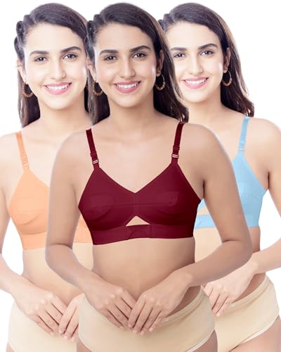 Image of Brida Sajini Women's Cotton Round Stitch Bra | Full Coverage | Single Layered | Non-Padded | Wireless | Saree Bra for Heavy Bust | Daily Use | Combo