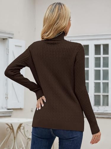 Image of SANGTREE Women's Cable Knit Sweater Long Sleeve Turtleneck Tops | Breathable and Warm Fabric Adapts to Climate Change,Making It Ideal for Autumn,Winter and Transitional Spring Days.
