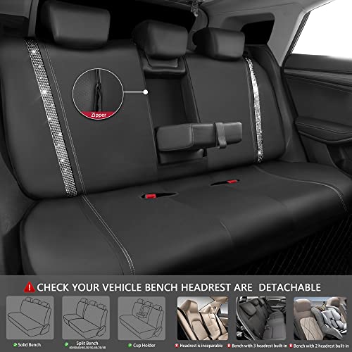Image of CAR PASS Bling Rhinestone&Leather Back Seat Cover, Waterproof Bench Rear Seat Cover Shining Diamond Universal Fit Automotive Glitter Crystal Sparkle Strips for Kid Women Girl, Silver Diamond