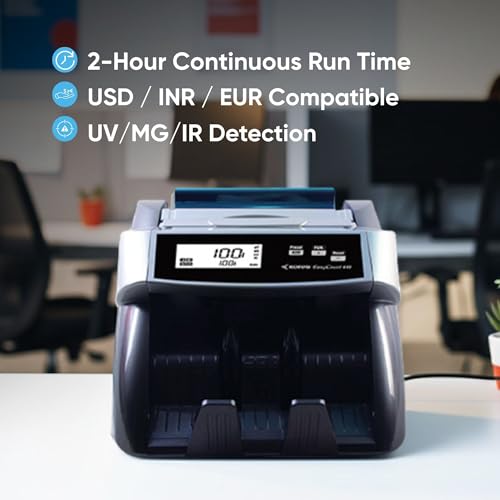 Image of Kores Easy Count 440 Currency Counting Machine - Ideal for Shops, Offices & Retail | Fake Note Detection | Counts 900 Notes /Min | Supports INR /USD /EUR