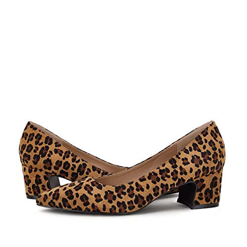 Govdaeor Womens Classic Pointed Toe Chunky Block Heel Pumps Casual Slip-On Low Heels Ladies Office Dress Shoes Leopard #TOP4