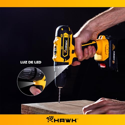 Parafusadeira E Furadeira Baterias 20v 1,5mah 3/8 Hawk Para Concreto, Madeira e Ferro com Bateria de