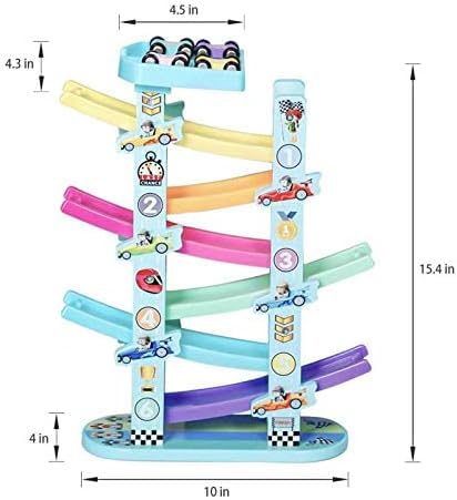 NEWSOURE Wooden Ramp Racer for 3 Year Old Boys Girls and up, Beilanua, Car Race Track for Toddlers Kids,6 Race Cars with 6 Level Toy Car Ramp 3 Pounds