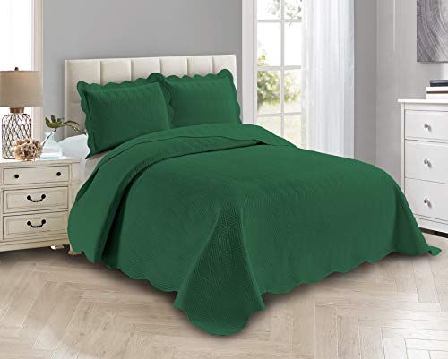 Linen Plus Luxury Oversized Coverlet Embossed Bedspread Set Solid Hunter