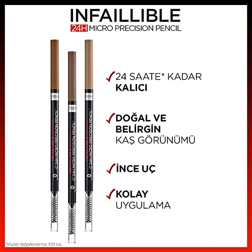 L’Oréal Paris Brow Artist Skinny Definer 109 Ebony, extra feiner Augenbrauenstift mit Bürste für präzises Auffüllen und Definieren von Brauen, 1 Stück