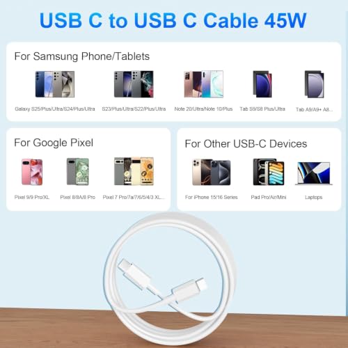 Image of 30W PD 3A Rapid Type C to C Charging Cable Compatible with Pixel 7a /7 Fast /10 /10 Pro XL /9 Pro /10 5G /9A /10 5G /10a 5G /10 Pro /9 Pro XL /6a & Pixel Tablet, USB-C 30 Watt PPS Charging Wire