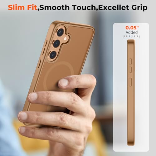 Image of SUPFINE Magnetic for Samsung Galaxy S24 Plus Case / S25 Plus Case with Screen Protector, (Built-in Magnets) (Military Grade Drop Protection) Slim Translucent Shockproof Phone Case,Brown