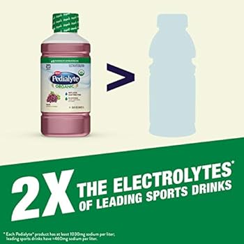 Pedialyte Organic Electrolyte Drink, Advanced Hydration for Kids & Adults,  With Zinc for Immune Support, Grape, 1 Liter 33.8 Fl Oz (Pack of 4)