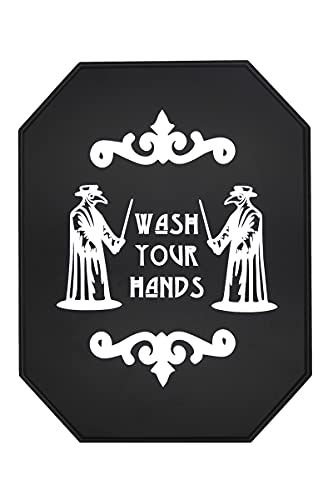 Goth Decor - Gothic Home Decor for Horror Bathroom Kitchen Wall Wash Your Hands Solid Wooden Plague Sign - Sturdy Thick Well Done Spooky Wood Stuff -12'' x 9'' x 1''
