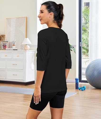 JomeDesign 3/4 Length Sleeve Womens Tops Sun Shirts UPF50+ Tunic Blouses Breathable Crew Neck Loose Fit Tshirts Outdoor3