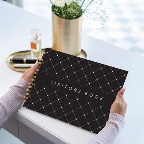 Image of Visitor Book - 8 x 12 Inches | Black Diamond Wire Bound Guest Register for Hotels, Offices, Exhibitions, Boutiques & Business Use | Medium Size Visitor Log Book for Reception & Front Desk