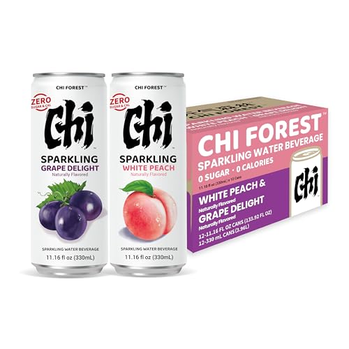 CHI FOREST Peach & Grape Sparkling Water, 11.16oz, 12 Cans