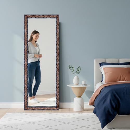 Image of Creative Arts n Frames 15x51 inch Textured Brown Mosaic Long Fiber Wood Wall Hanging Mount HD Mirror Home Decor Items Living Room Bathroom Bedroom Hotel Office (Textured Brown Finish Color HD Mirror)