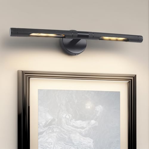 Image of Hardwired Black Picture Light,23.6in Knurled Wall Lights for Pictures,Rotatable 360 Picture Frame Light Modern Gallery Light for Living Room Bathroom Study Room Hallway E12 Bulbs Included