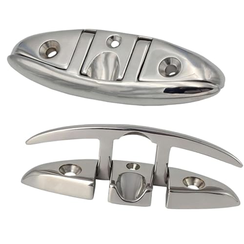 Yiju Boat Dock Cleat Folding Heavy Duty Replacement Kayak Yacht Accessory Metal Marine Grade Easy to Install Mooring Cleat Flip up, 6 Inch