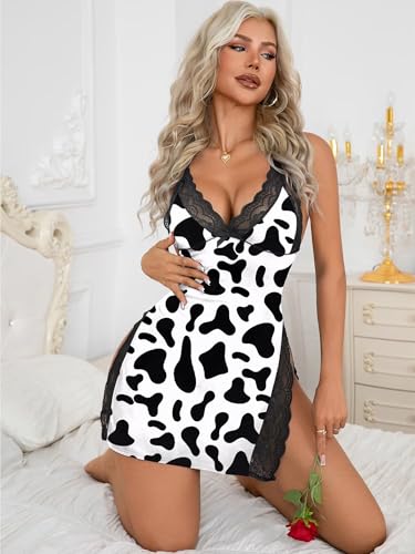Image of Rigeri Womens Lingerie Sexy Nightgowns for Women Lace Chemise Sexy Night Gowns Womens Sleepwear with Side Slit S-XXL