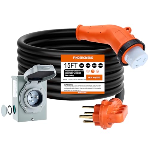 Finderomend 50 Amp Generator Cord and Power Inlet Box Combo Kit, NEMA 14-50P to SS2-50R Extension...